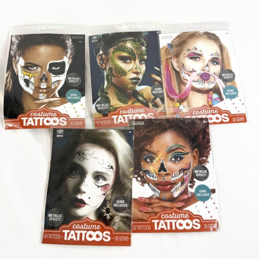 New Halloween Temporary 'Costume Face Tattoos' Lot of 5 Savvi